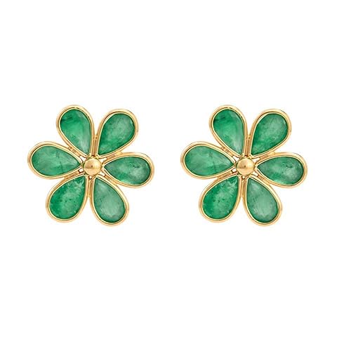 18KT Yellow Gold and Emerald Stud Earrings for Women