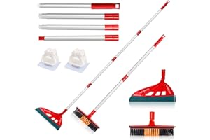 BURFERLY Magic Broom Sweeper, Multifunction Silicone Broom, Household Squeegee Broom for Floor Cleaning, Bathroom, pet Hair, Dog Broom Brush Set (Red)