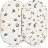 Bassinet Sheets for Baby Girls Boys 2 Pack, Fitted Baby Mattress Sheet for Rectangle, Oval, Hourglass Bassinet Mattress, Breathable Cozy & Universal Fit (Stellar Adventure, Bassinet Sheet)