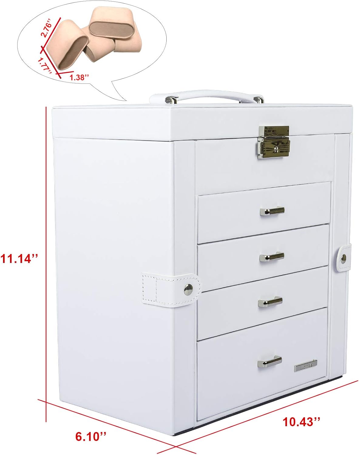 Homde Synthetic Leather Huge Jewelry Box Mirrored Watch Organizer Necklace Ring Earring Storage Lockable Gift Case (White): Home Improvement