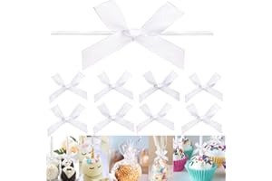 GUIFIER 100 Pack 3" White Ribbon Twist Tie Bows, Pre Tied Bows for Gifts, Bow Ties for Bags, Twist Bows for Treats, Bow Twist Ties, Ribbon Bows with Twist Ties, Pretied Bows for Lollipops Cake Pops