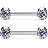 Gnznzko 14G ASTM F136 Titanium Nipple Piercing Jewelry Round CZ Nipple Barbell Jewelry Internally Threaded G23 Solid Titanium Nipple Piercing Barbell Ring Jewelry for Women Men 14 Gauge