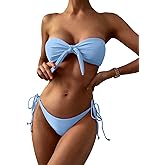 ZAFUL Knotted Bandeau Bikini for Women Strapless Swimsuits High Cut Bathing Suit Sexy Cheeky Tie Side Swimwears