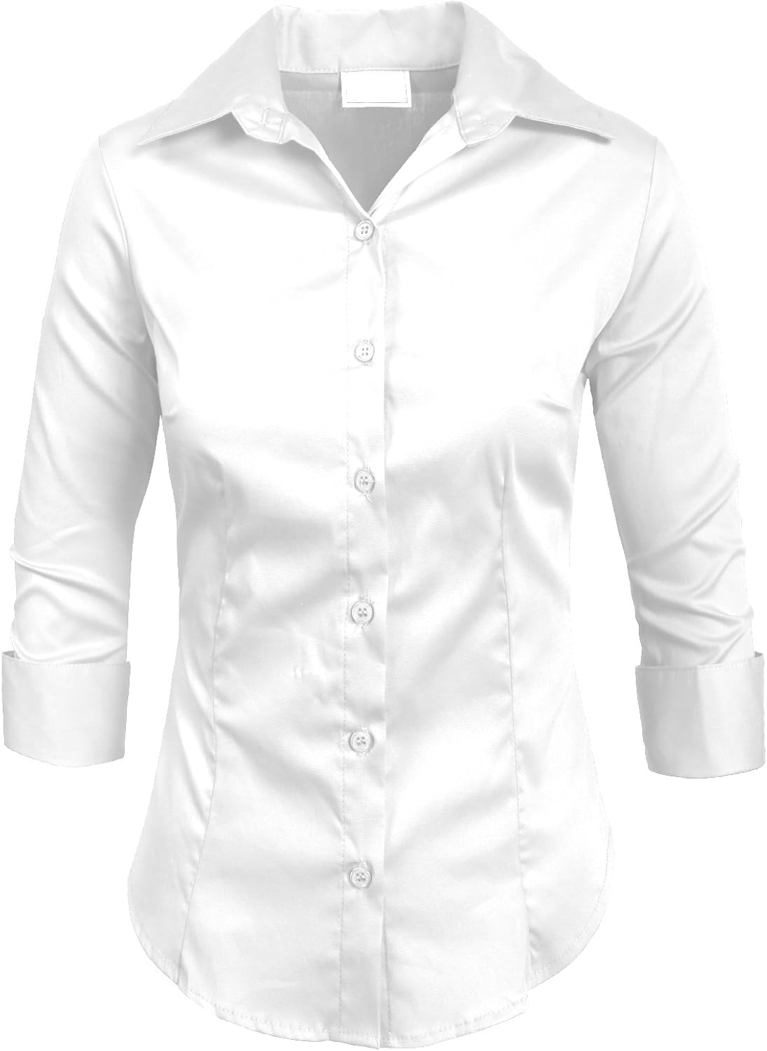 NE PEOPLE Womens Simple Stretch Slim Fit 3/4 Sleeve Roll Up Cotton Button Down Basic Solid Shirt (S-6XL): Clothing