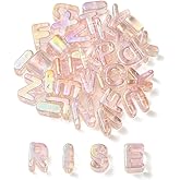 DanLingJewelry 90Pcs Random Light Pink Large A-Z Letter Acrylic Beads UV Plated Iridescent Alphabet Beads for Jewelry Making Bracelets Keychain
