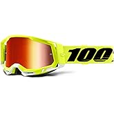 100% Racecraft 2 Mountain Bike & Motocross Goggles - MX and MTB Racing Protective Eyewear (Yellow - Mirror Red Lens)