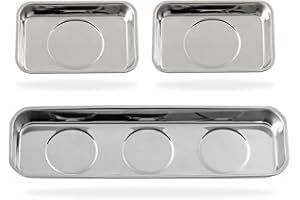 Rechabite 3 Pieces Magnetic Trays Set Stainless Steel Magnet Tool Tray Parts Holder for Screws, Sockets, Bolts, Pins, Mechanic's and Automotive