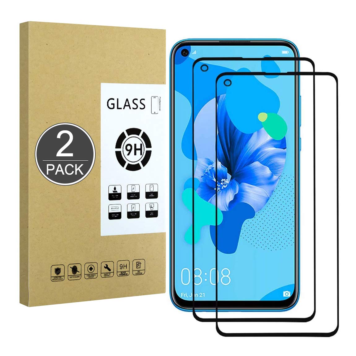 E-Hamii Full-Coverage Film Compatible with Huawei P20 Lite 2019[Black],[Full Screen Glued][Anti-scratch] Premium 9H Tempered Glass Protective Cover,for Huawei P20 Lite 2019