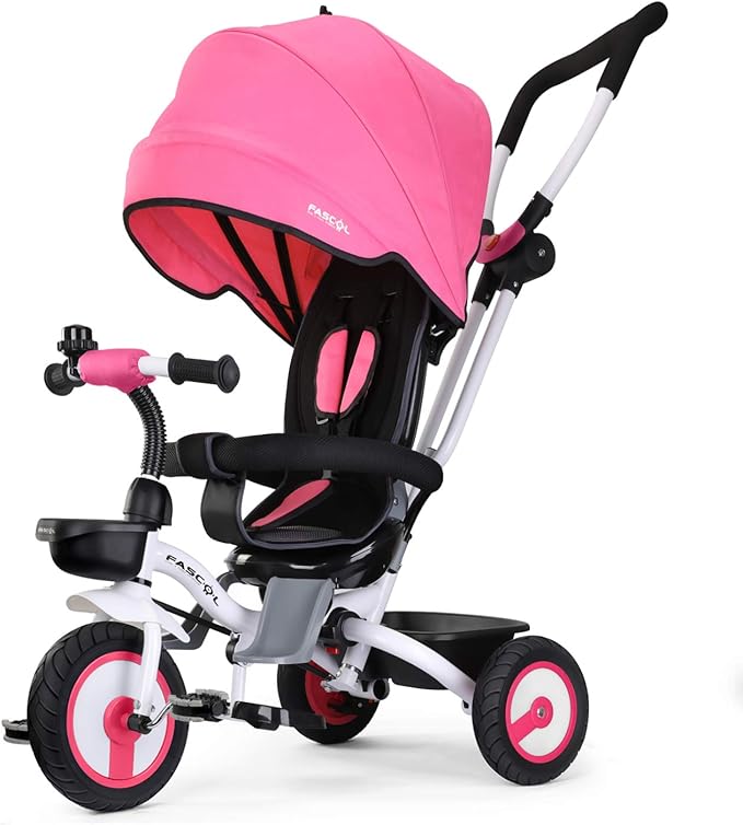 Fascol Tricycle Bébé Evolutif Pliable Poussette avec Canne pour Enfant