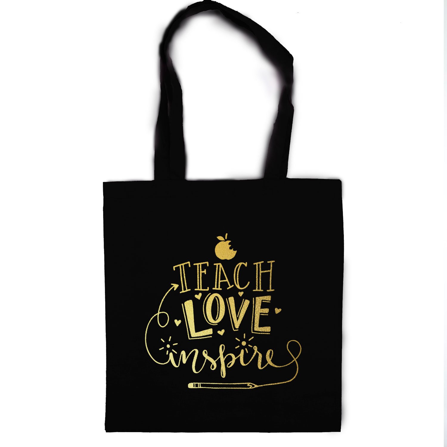 Stickerscape Teach, Love, Inspire tote bag | Teacher gifts | Perfect for Christmas (Black bag - Gold text)