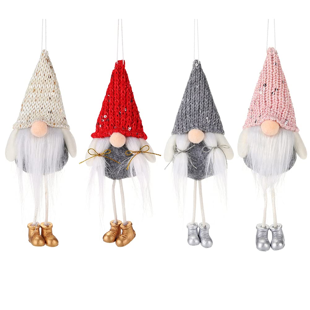 Amosfun 4Pcs Christmas Tree Ornaments Swedish Tomte Scandinavian Santa Gnome Doll Plush Hanging Ornaments for Christmas Tree Hanging Decoration (Color Mix)