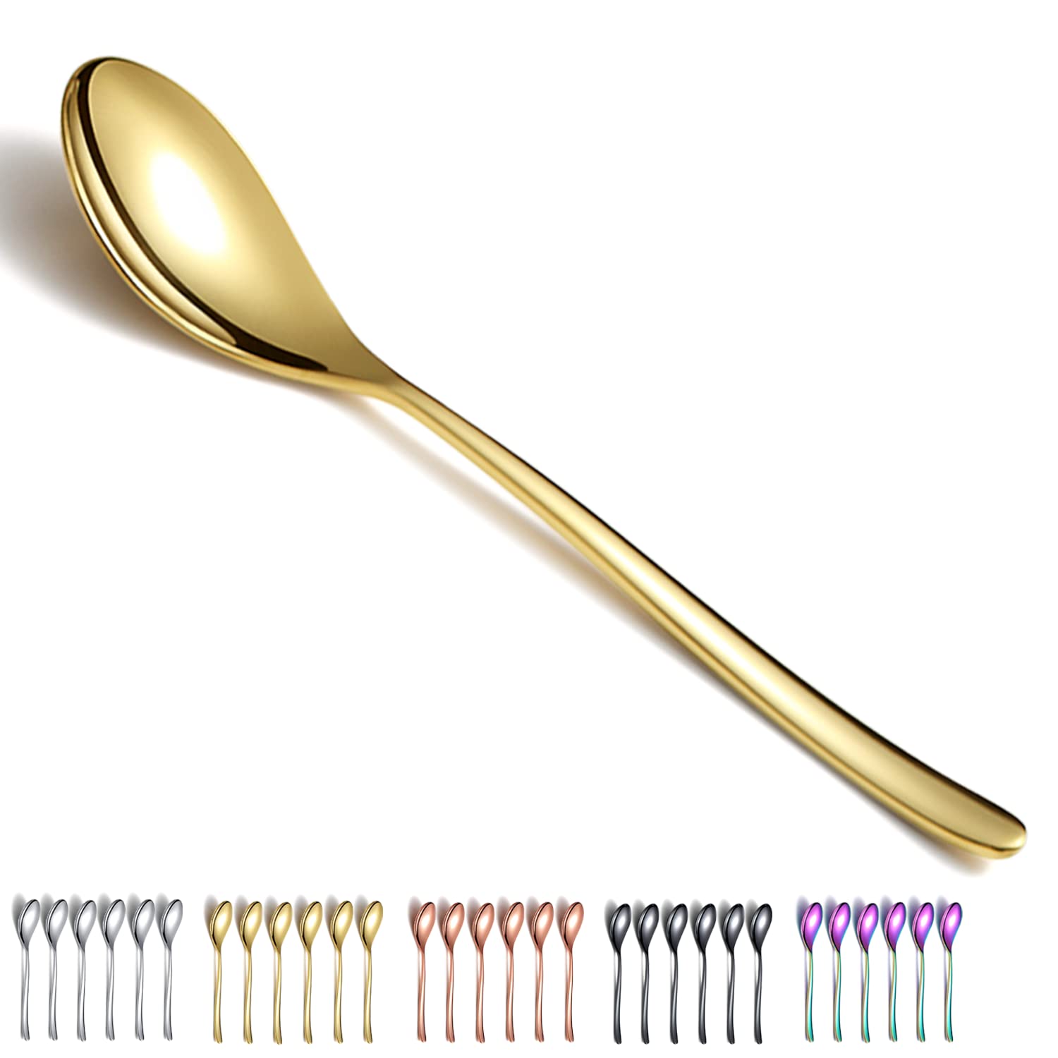 Gold Dinner Spoons 6 Pieces, Kyraton 21.5 cm Stainless Steel Titanium Plating Gold Table Spoons, Soup Spoons Silverware Set Sturdy Easy to Clean, Dessert Spoons, Dishwasher Safe