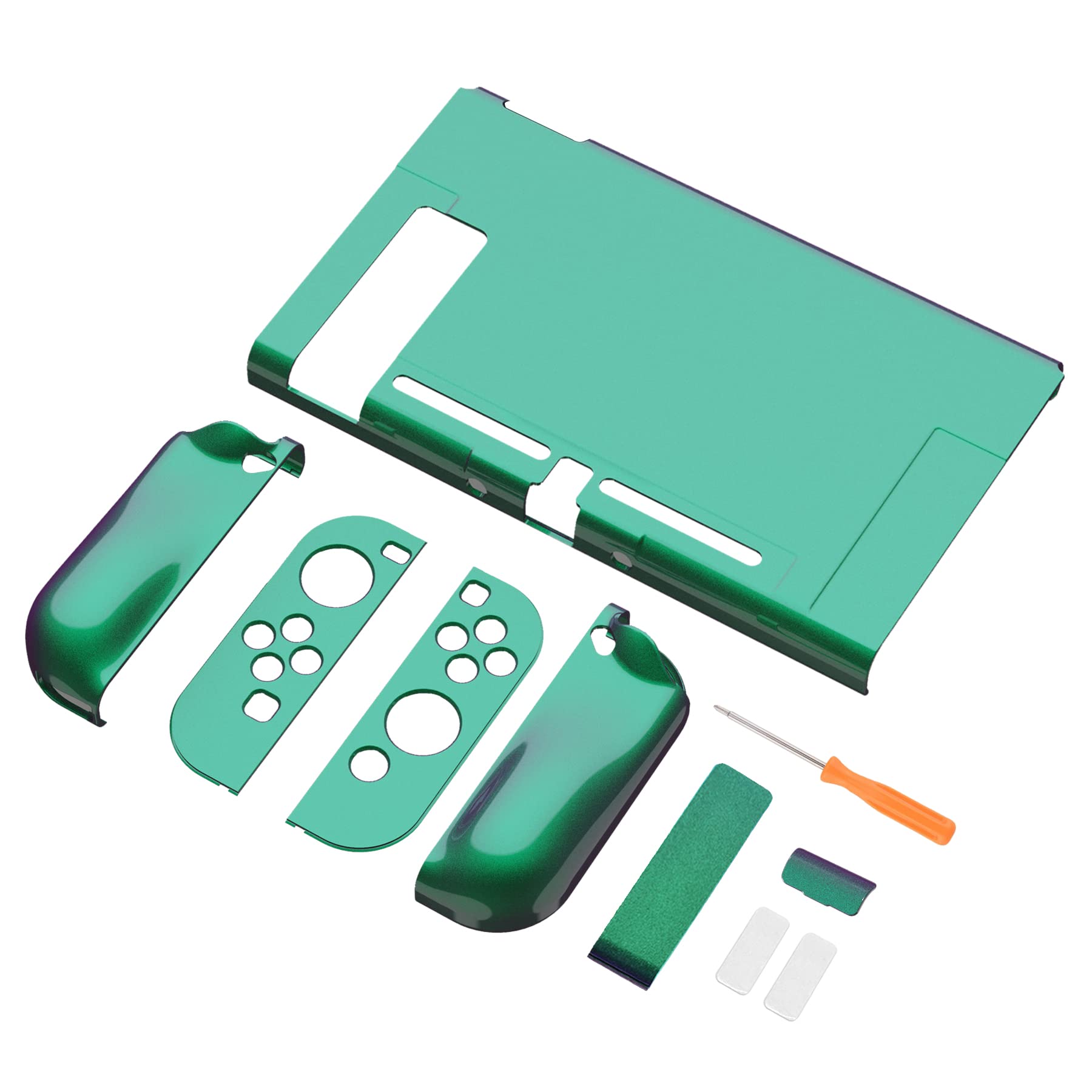 playvital UPGRADED Glossy Dockable Case Grip Cover for Nintendo Switch, Ergonomic Protective Case for Nintendo Switch, Separable Protector Hard Shell for Joycon - Chameleon Green Purple