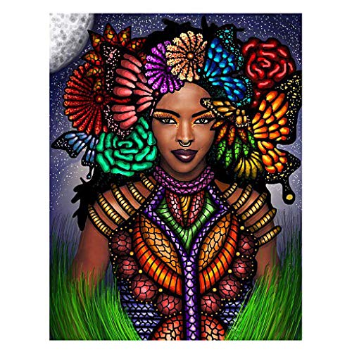 Full Drill 5D Diamond Painting Kit for Adults, BENBO 15.8x11.8In DIY Diamond Painting by Numbers Diamond Embroidery Kit Cross Stitch Rhinestone Embroidery Arts Craft for Home Decor (African Girl) - Thumbnail 7