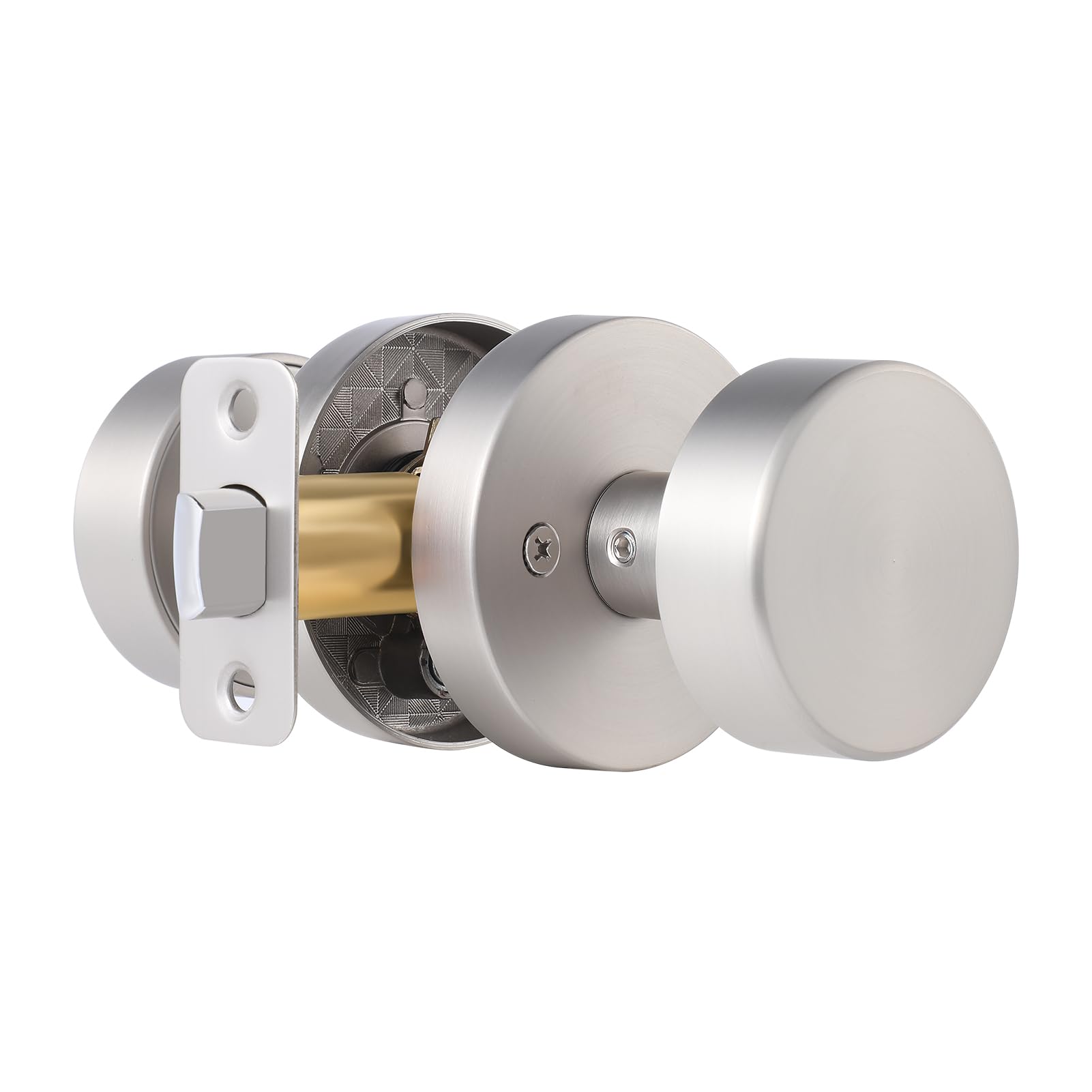 Photo 1 of naubea Satin Nickel Passage Door Knob, Brushed Nickel Interior Door Knobs for Closet and Hallway Doors, Round Modern Non-Locking Door Handles