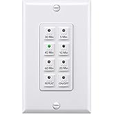 BN-LINK Countdown Digital Wall Timer Switch for Exhaust Fan with Push Button 5-10-20-30-45-60mins, Bathroom Fan Light Switch Timer Indoor, Neutral Required, Wall Plate Included, White, ETL Listed