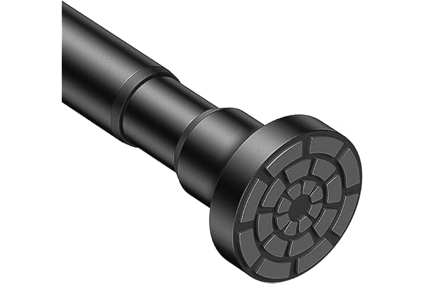 Tension Curtain Rod 28 to 54 inch, Adjustable Spring Loaded Curtain Rod No Drilling Black Tension Rod 7/8" for Windows Bathro