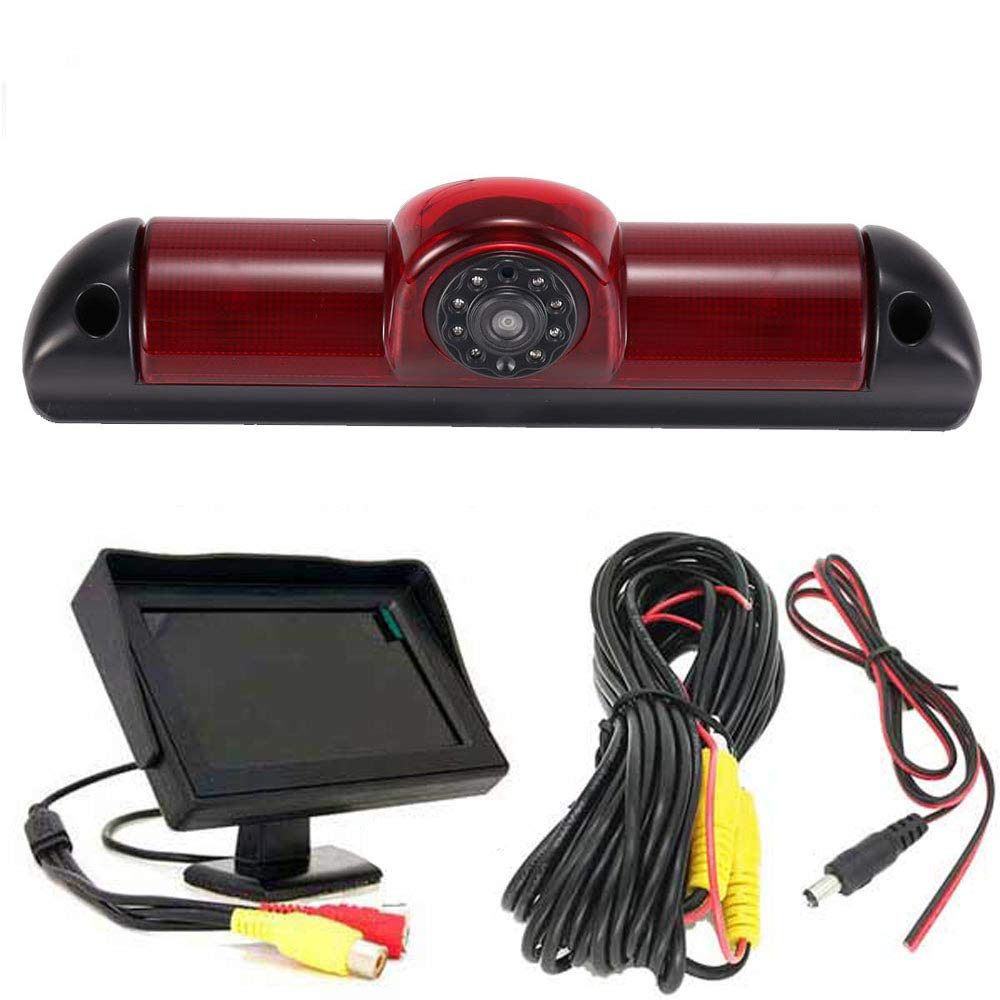 HD Transporter Brake Light Roof Rear View Reversing Backup Camera with Angle Adjustable Compatible with Fiat Ducato X250/Peugeot Boxter/Citroen Jumper (Camera+4.3" monitor)