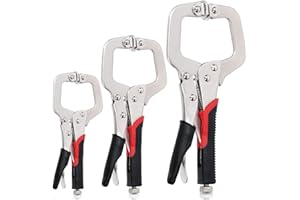 Rustark 3Pcs 6" 9" 11" Locking C Clamp Heavy Duty Locking Pliers Face Clamp Pocket Hole Clamp with Regular Tip and Swivel Pad