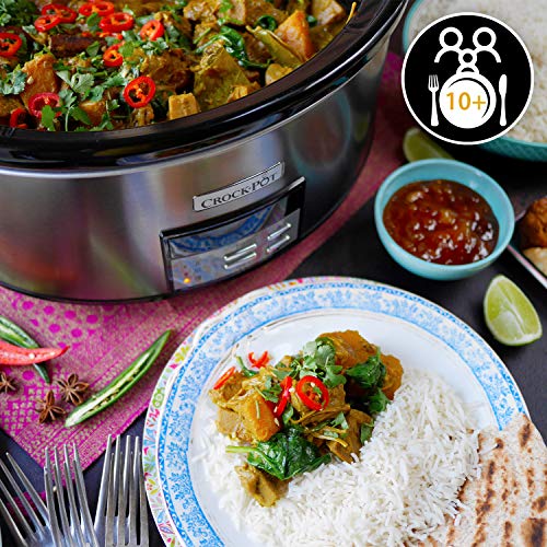 Crockpot Olla de Cocción Lenta Digital 7,5 L (Más de 10 Personas) | Con Recipiente Apto para el Horno | Apta para Lavavajillas | Acero Inoxidable [CSC063X]