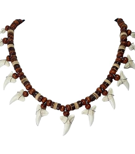 Swimmi Genuine 13 Mako Shark Teeth Wooden Beads Waxed Cord
