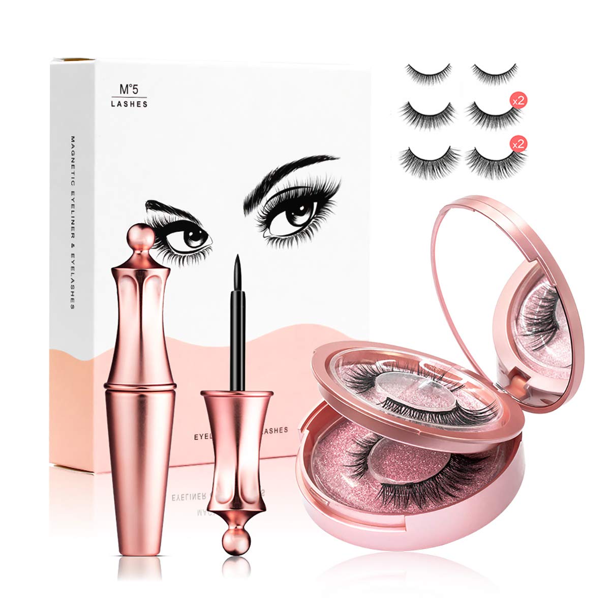 [5 Pairs] Magnetic Eyelashes and Eyeliner Kit, Lanvier Reusable 3D Magnetic False Lashes Extension No Glue Needed - Black : Beauty