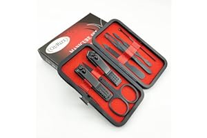 QURIPE 7pcs Manicure Set, Nail Clippers Kit, Stainless Steel Manicure Kit, Nail Clipping Tools Portable Travel Grooming Kit, The Best Gift with Luxurious Case (Black-7)