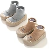 HOVELL Toddler 2 Pairs Anti-Skid Socks Shoes Baby Boys Girls Rubber Sole Indoor First Walking Slippers
