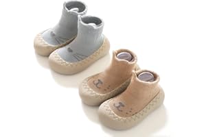 HOVELL Toddler 2 Pairs Anti-Skid Socks Shoes Baby Boys Girls Rubber Sole Indoor First Walking Slippers