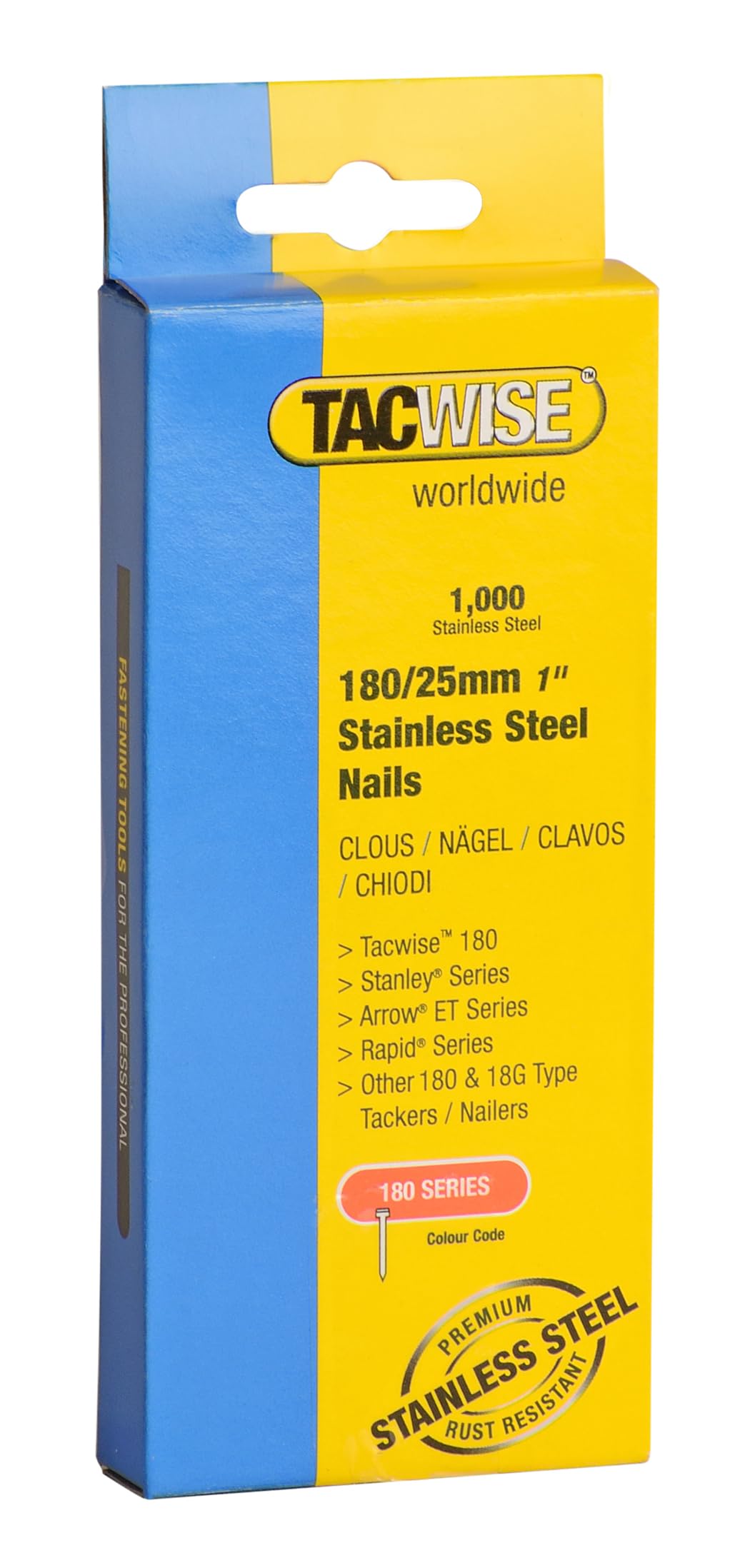 Tacwise 1066 Type 180 / 25 mm Stainless Steel 18G Brad Nails, Pack of 1000
