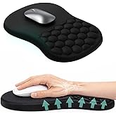 Genius Pad Ergonomic Mouse Pad with Wrist Support & Massage Design – Memory Foam Cushion, Non-Slip PU Base – Carpal Tunnel Pain Relief for Wireless Mouse & Desk Use – 12x8 Inch (Black)