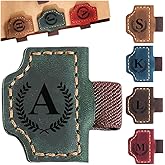 Custom Bookmark with Pen Holder with 26 Letters Personalized Magnetic Leather Book Mark, Customized Name Book Marker Clip with Initial for Men Women, Gifts for Book Lovers, Readers, (Green, A)