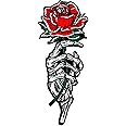 Wikineon Iron On Embroidered Patch, Motorcycle Skull "Rose & Bone" - Appliable to Badge Iron On Sew On Emblem Patch DIY Accessories Perfect for Jackets, Clothes, Hats & Jeans