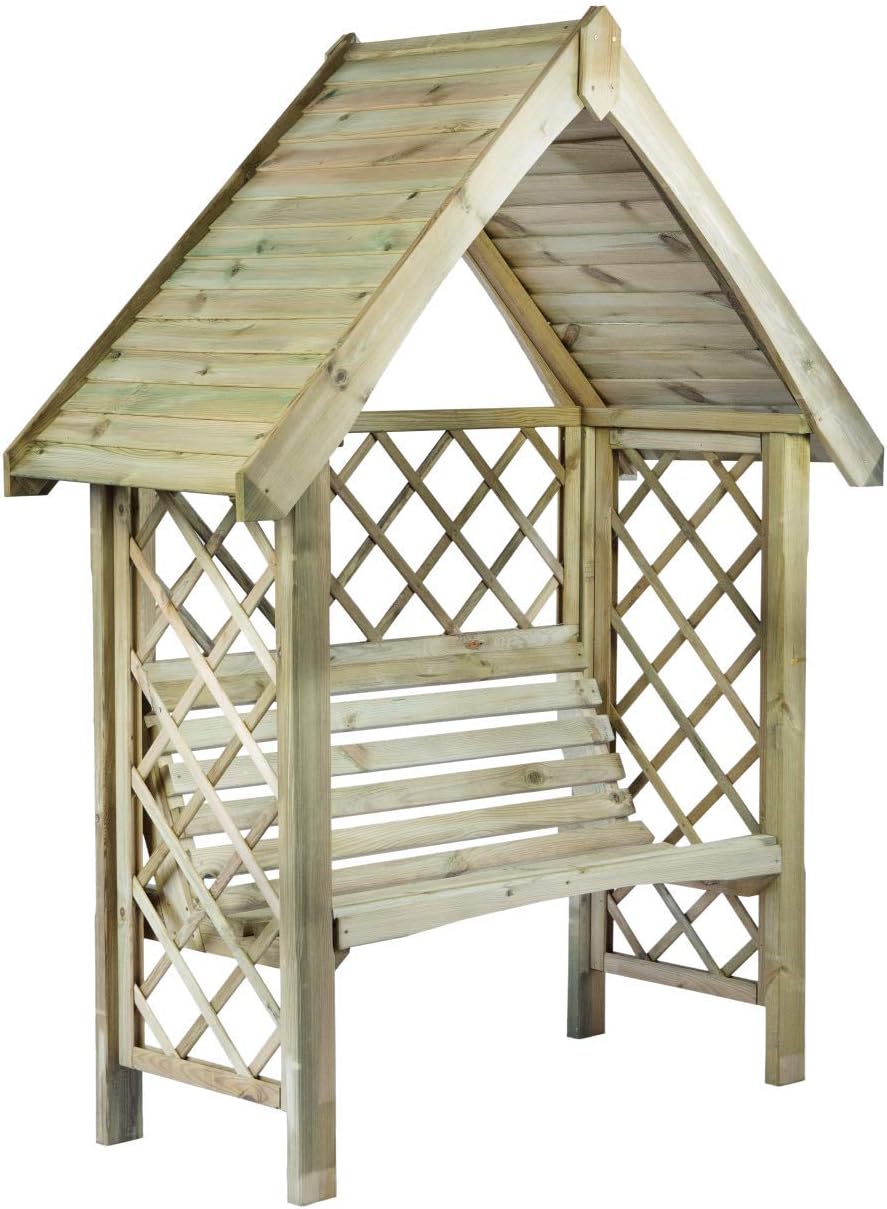 LiveOutside Wooden pergola Oxford with two-seat bench - double beam roof cover - measures: H: 220 cm, (W): 158 cm, (L): 60 cm, trellis on the sides
