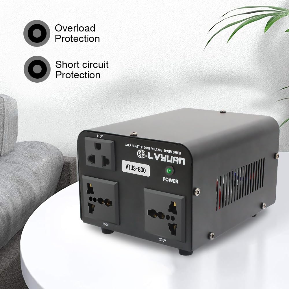 Cantonape Voltage Transformer Converter 800 Watt Step Up/Down Convert from 110-120 Volt to 220-240 Volt and from 220-240 Volt to 110-120 Volt with 1 US Outlets, 2 Universal Outlets