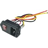 2-Pack IEC320 C14 Power Inlet Module with Fuse &amp; Rocker Switch | AC 250V 10A, Male Socket Connector, With Wires, Red Indicator