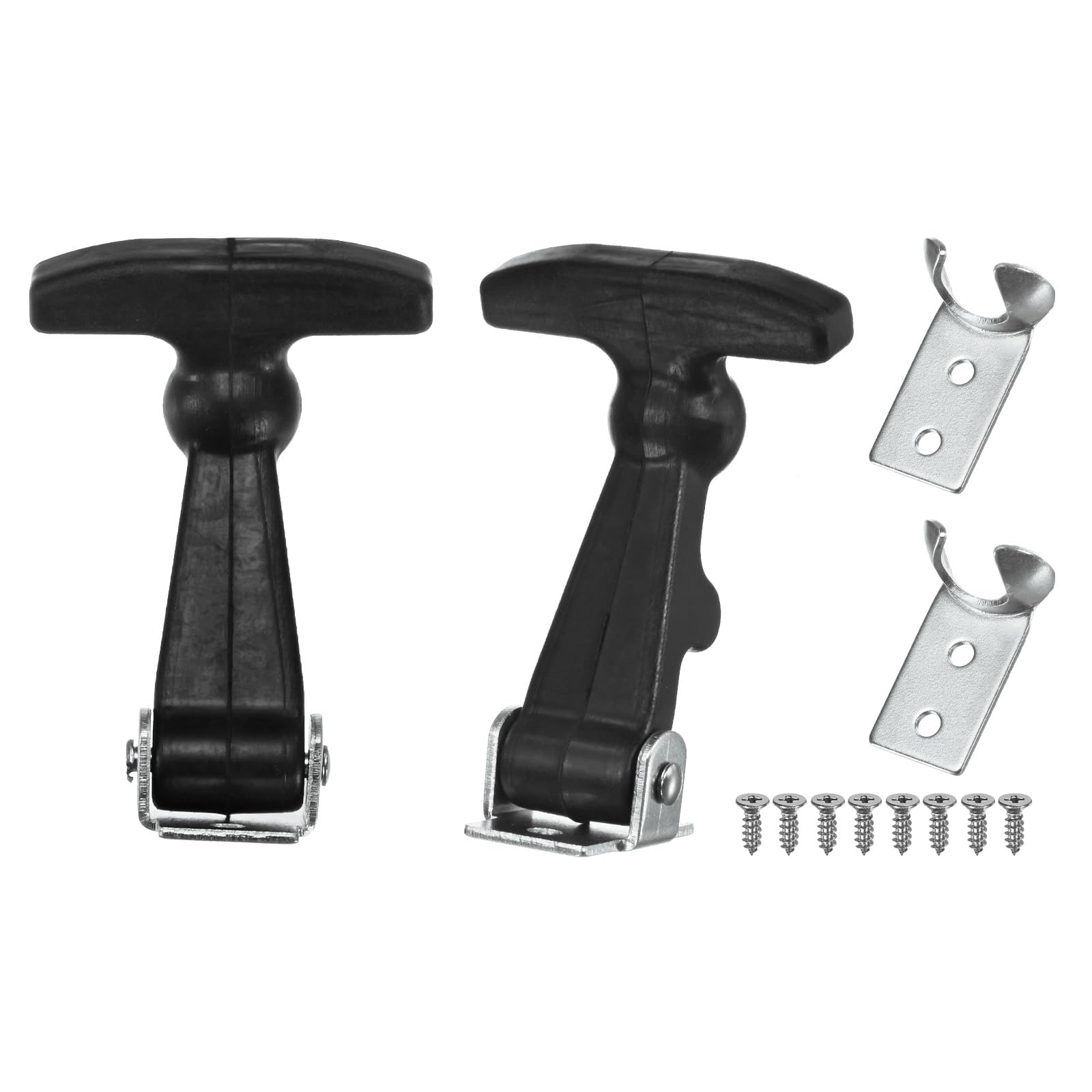 M METERXITY 2-Pack Elastic SPCC Rubber Hood Catch, 2" Flexible Draw Latches with Brackets Flexible T-Handle Hasp Rubber with Screws for Toolbox/RVs/Vehicle Engine/Hood [Silver Black]