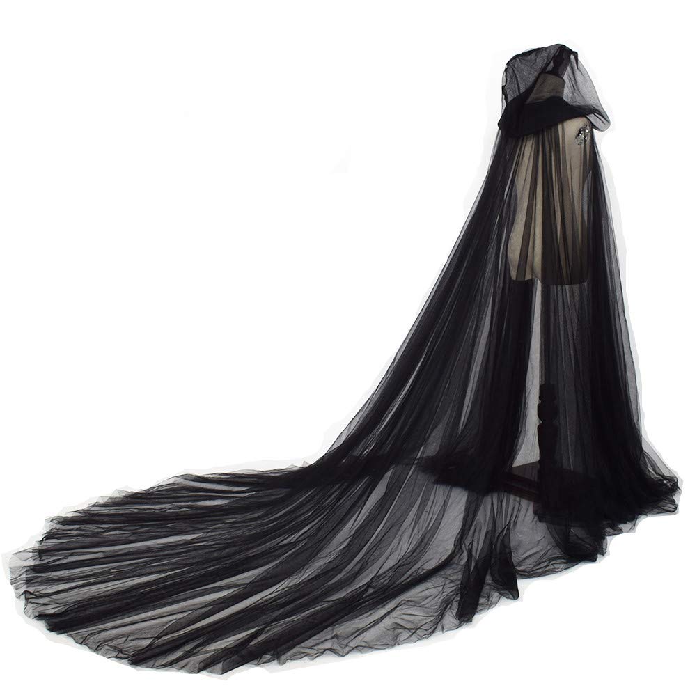 GRACEART Bridal Hooded Cloak Cape Long Back Wedding Tulle Elf Robe Chapel Veil Mantilla