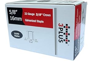 3PLUS 71/16 22 Gauge 3/8-Inch (9mm) Crown 5/8-Inch Leg Length Galvanized Fine Wire Staples, 10,000 per Box, 71 Series Staples