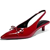 Coutgo Womens Slingback Kitten Low Heels Dress Shoes Closed Pointed Toe Bow Tie Slip on Office Work Pumps