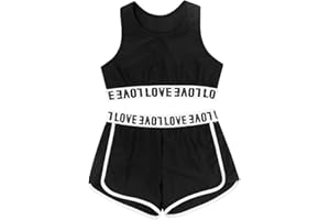 Moily Girls Two Piece Athletic Outfit Sports Bra Crop Top with Booty Shorts for Gymnastics/Dance/Workout