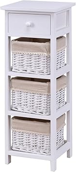 Amazon Com Giantex Nightstand Organizer Bedside End Table Wood 3 Wicker Baskets White 1 Furniture Decor