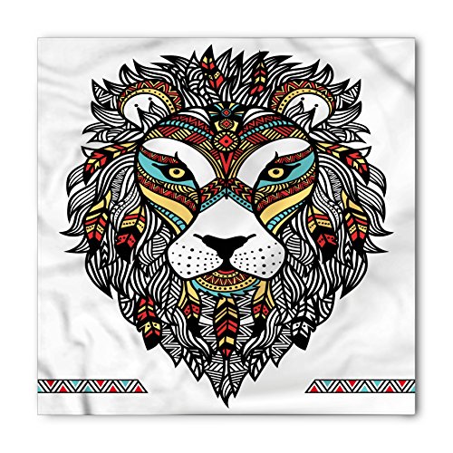Lunarable Lion Bandana, Ethnic Colorful Face Drawing, Unisex Head and Neck Tie