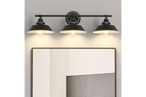 Elibbren Farmhouse Rustic Style Vintage 3-Lights Vanity Wall Sconce Lighting, E26 Base Metal Matte Black Industrial Bathroom Wall Light Fixture for Bathroom Vanity Mirror Cabinets Dressing Table