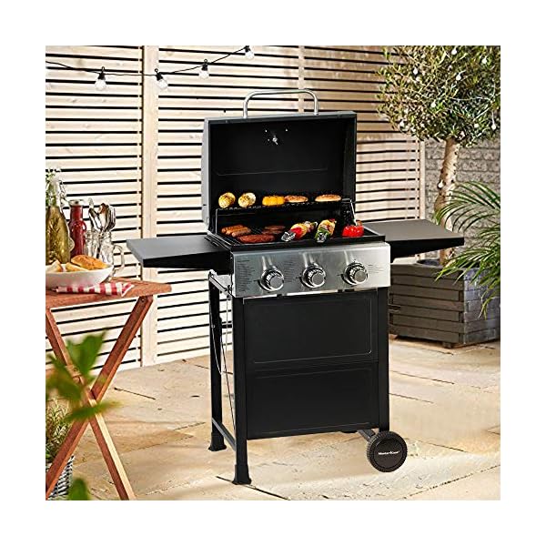MASTER-COOK-3-Burner-BBQ-Propane-Gas-Grill-Stainless-Steel-30000-BTU-Patio-Garden-Barbecue-Grill-with-Two-Foldable-Shelves