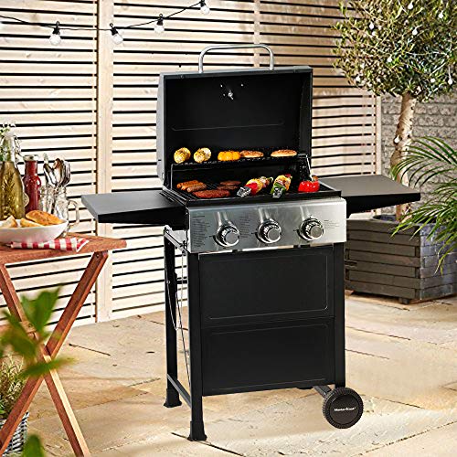 MASTER COOK 3 Burner BBQ Propane Gas Grill, Stainless Steel 30,000 BTU