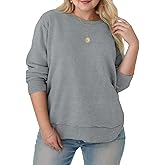DOLNINE Plus-Size-Sweatshirts for Women Casual Crewneck Shirts Long Sleeve Side Split Tunic Tops Loose Fit Pullover