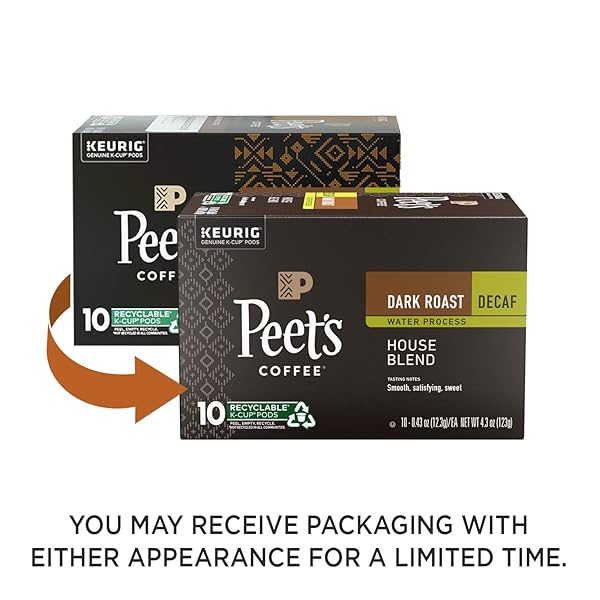 PEET’S COFFEE, DARK ROAST DECAFFEINATED COFFEE K-CUP PODS FOR KEURIG BREWERS – DECAF HOUSE BLEND 10 COUNT (1 BOX OF 10 K-CUP PODS) PACKAGING MAY VARY