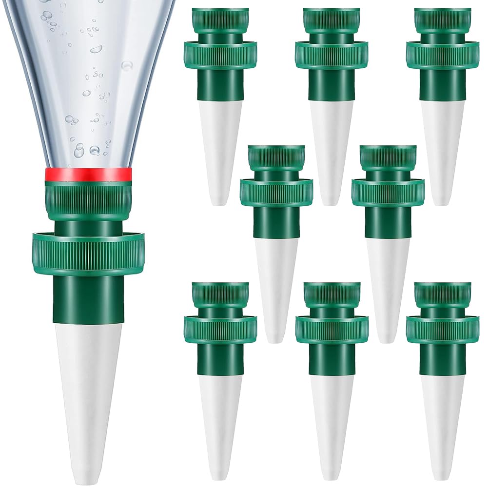 BCTHLBF 8 Pack Plant Waterer for Vacations, Automatic Watering Device Adjustable Plant Waterer Self Watering Spikes with Slow Release Control Valve Switch Bottle Drip Irrigation System