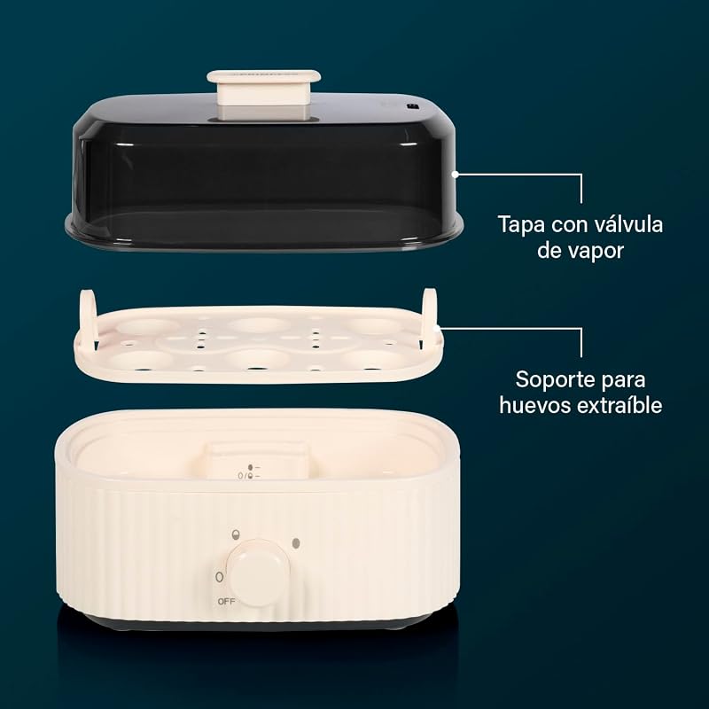 Hervidor de Huevos, Capacidad 6 Huevos, 300W, Medidor para Cocción Suave/Media/Dura, Apagado Automático, Libre de BPA, Tapa con Vapor, Fácil de Limpiar, 262047